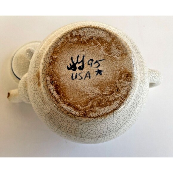 DEDHAM POTTERY The Potting Shed Rabbit Teapot Hand Painted Blue USA Vintage - Picture 7 of 7